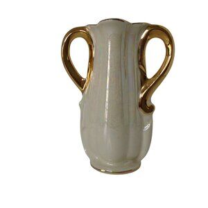 Vintage 6.25" Tall Flower vase in a creamy Ivory color and iridescent glaze 3639